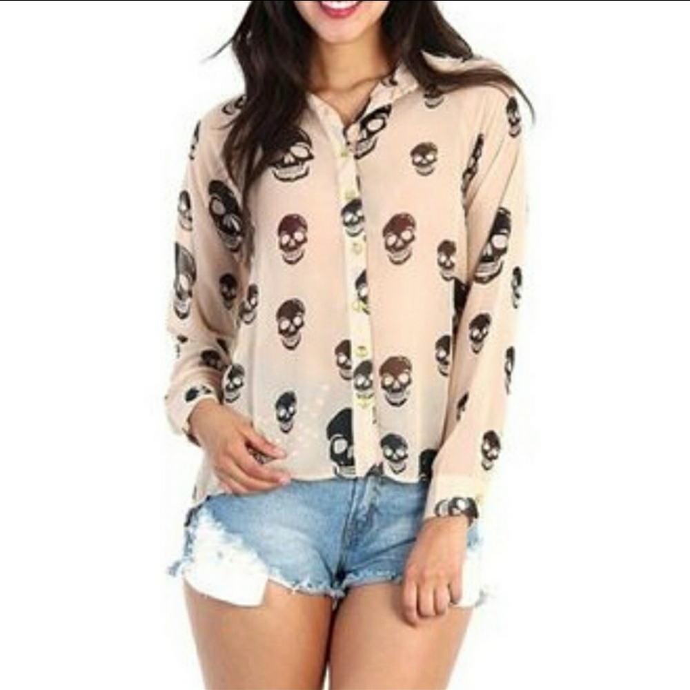 Mint Green & Black skull blouse, size small.
